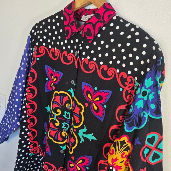 Size L - Vintage 1990s Express Rayon Shirt unique - Picture 2 of 4